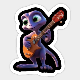 An Alien Cartoon Creature Playing The Guitar Sticker